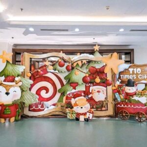 Cổng chào Noel bằng bóng bay đỏ trắng