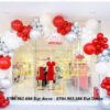 cổng bong bóng khai trương shop thời trang màu đỏ trắng nổi bật